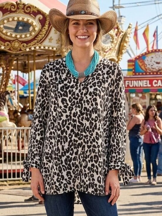 JOAN RIVERS Tops - JOAN RIVERS LADIES LEOPARD PRINT PULLOVER BLOUSE
